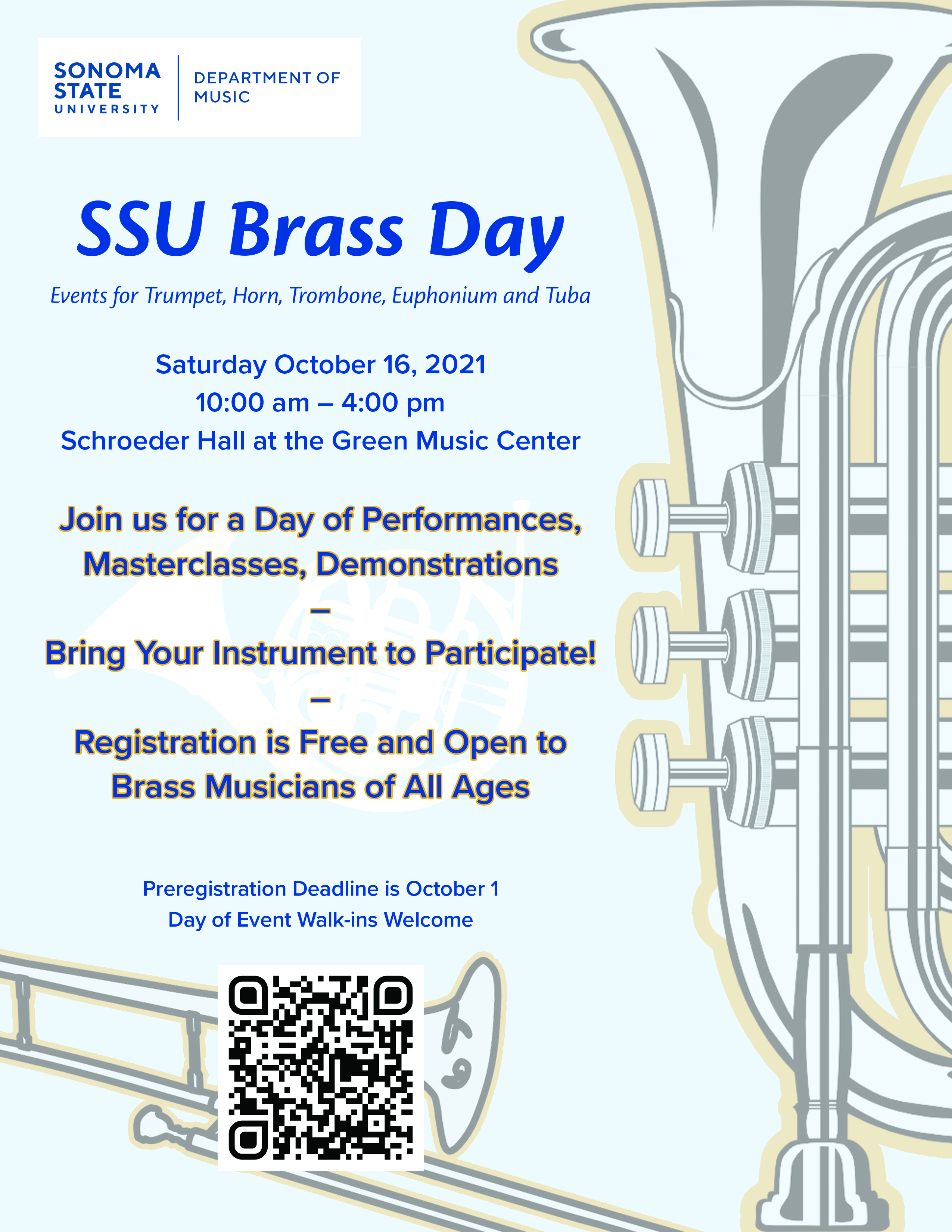 The flyer for the 2021 SSU Brass Day event 
