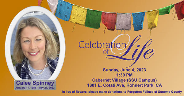 The flyer for Calee Spinney's Celebration of Life event