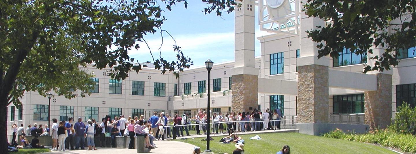 Students in front of the Library Clocktower