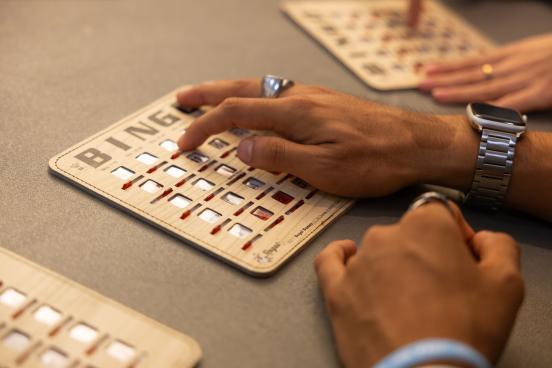 Student;s hand on a bingo card