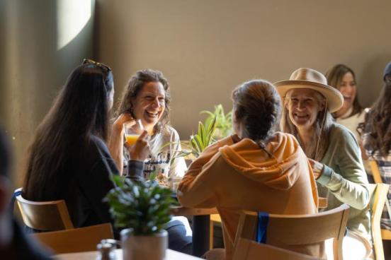 A group enjoys brunch together
