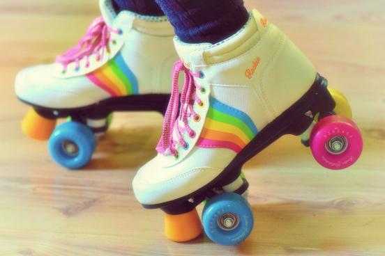 Close up of roller skates