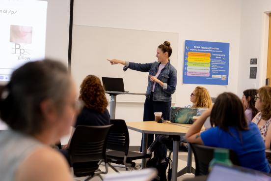 Teacher instructing a room