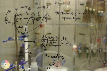 Chemistry drawings on a whiteboard