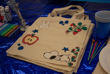 Custom painted tote bag and supplies