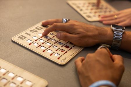 Student;s hand on a bingo card
