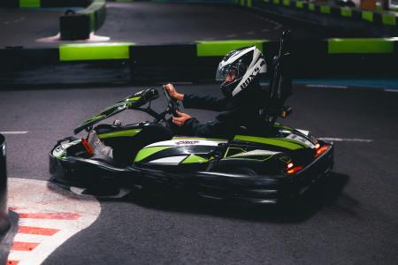 Someone getting ready for a go kart race