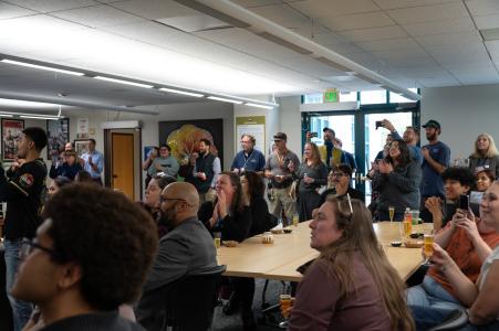 People gathered in the HUB