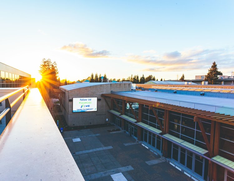 Aerial view of Seawolf Plaza at sunset