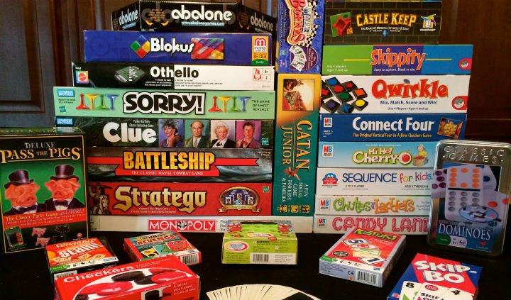 Stacks of various boardgames
