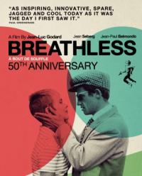 The film poster for 'Breathless' featuring two people embraced 