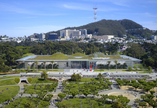 Aerial shot of CA Academy of Sciences