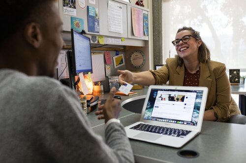 Student with career advisor 