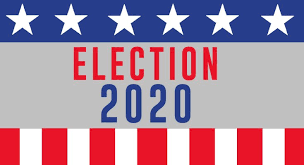 Graphic of red, white, and blue stars are stripes with the words "Election 2020"