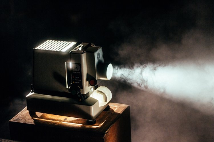 A film projector projecting light