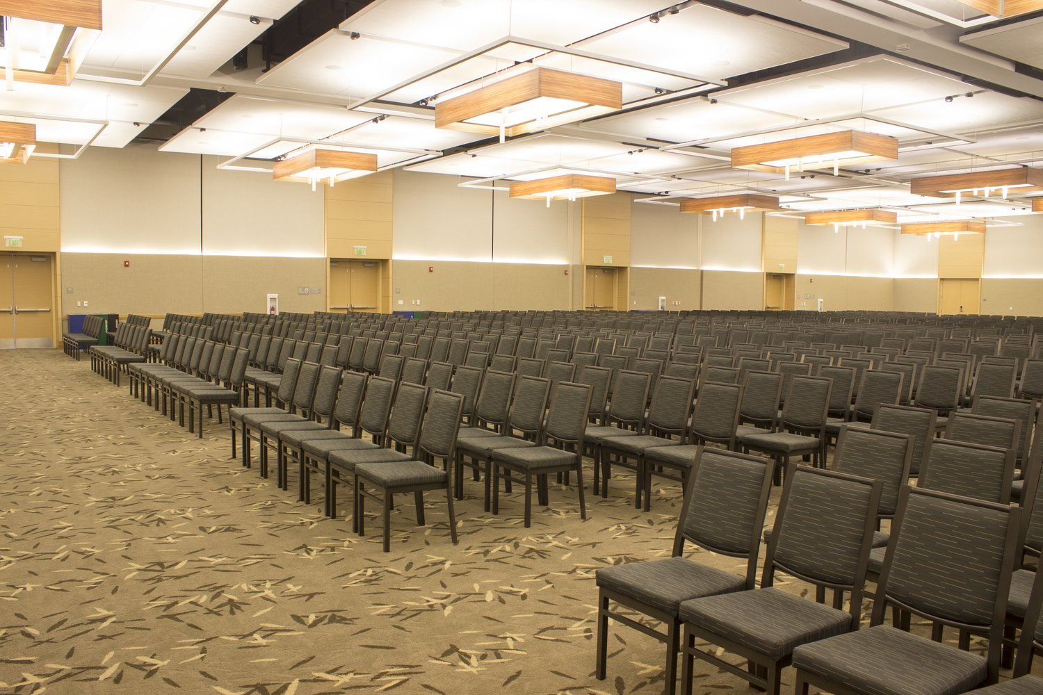 many rows of chairs in one of Sonoma State University's Ballrooms