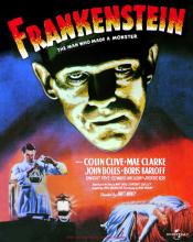 The film poster for 'Frankenstein' featuring three characters from the story 