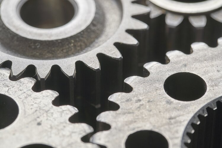 Close-up image of interlocked gears 