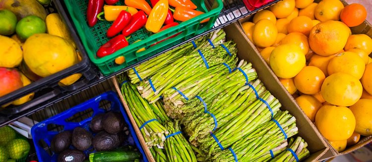 Vegetables and fruits in carts