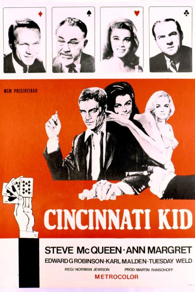 Film poster for 'Cincinnati Kid' featuring an illustration of people playing cards and gambling