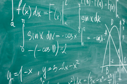 Math formulas on a chalkboard 