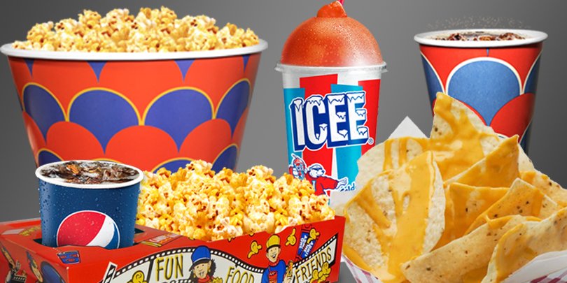 A variety of movie theater snacks