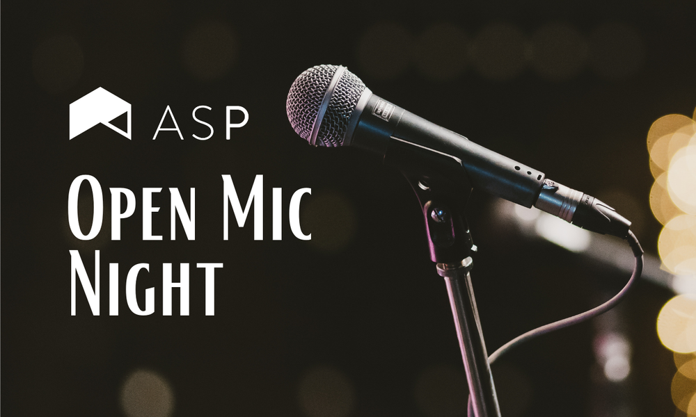ASP 'Open Mic Night' graphic featuring a microphone
