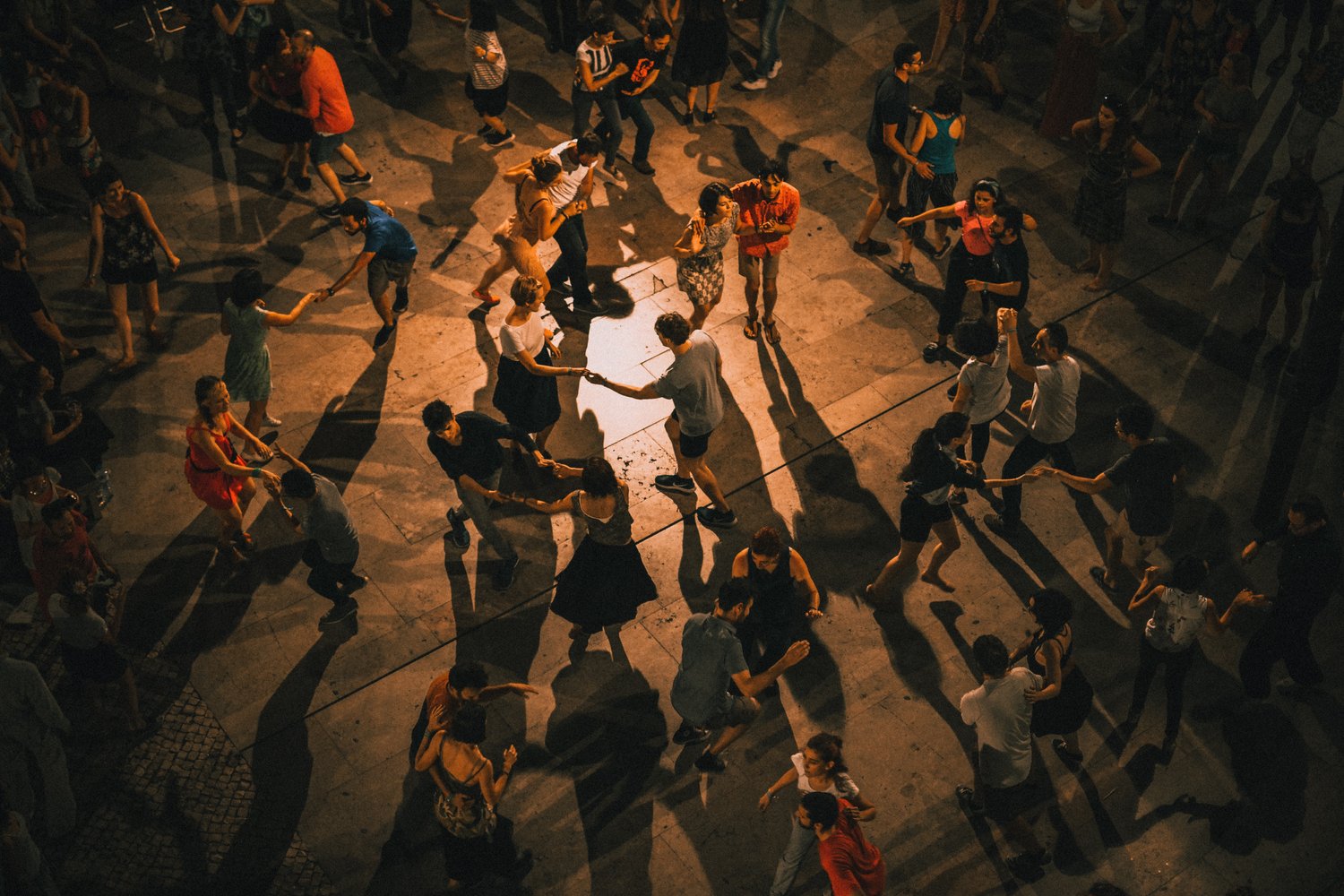 aerial view of many people dancing