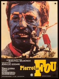 Film poster for 'Pierrot Le Fou' featuring a person falling into another person's arms