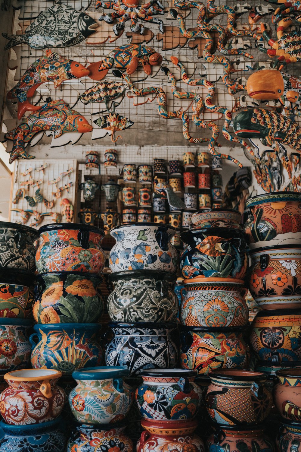 an array of pottery