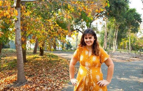 Student posing on campus 