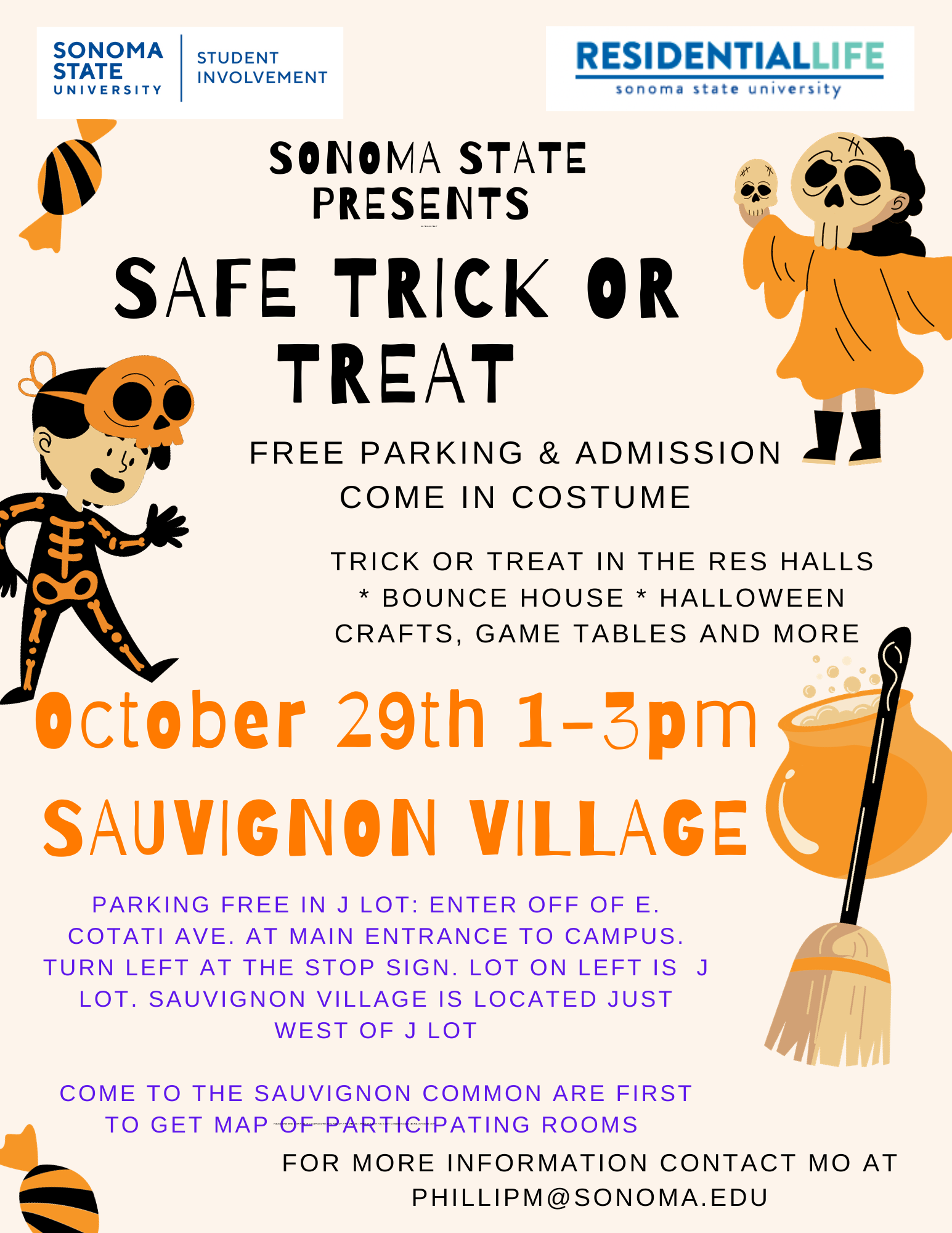 Sonoma State presents Safe Trick or Treat October 29th 1 to 3 pm in Sauvignon Village
