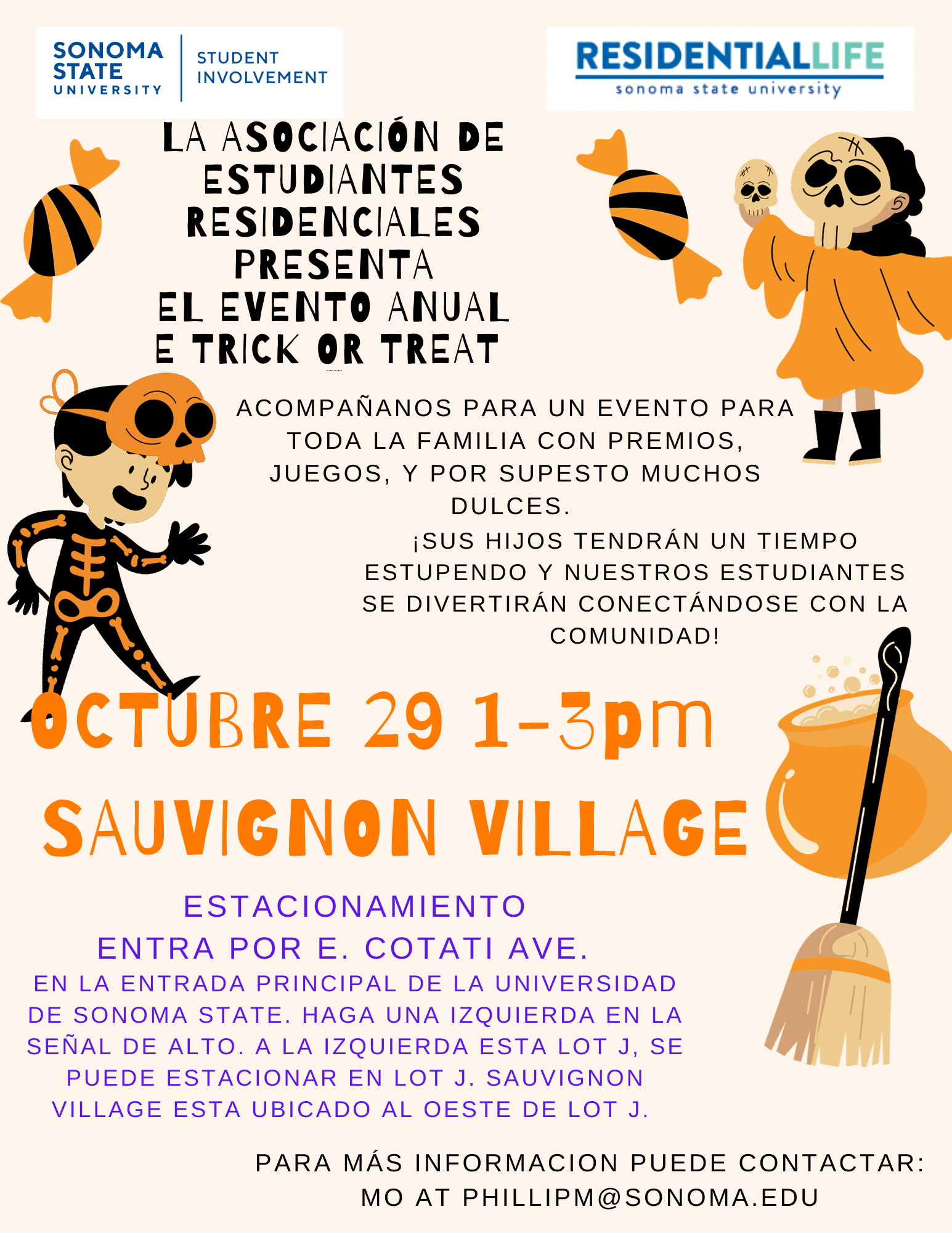 La Asociación de Estudiantes Residenciales presenta El Evento Anual e Trick or Treat en 29 de Octubre 1 a 3 en punto