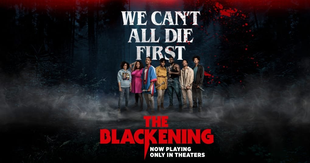 The film poster for 'The Blackening' featuring a group of people posing