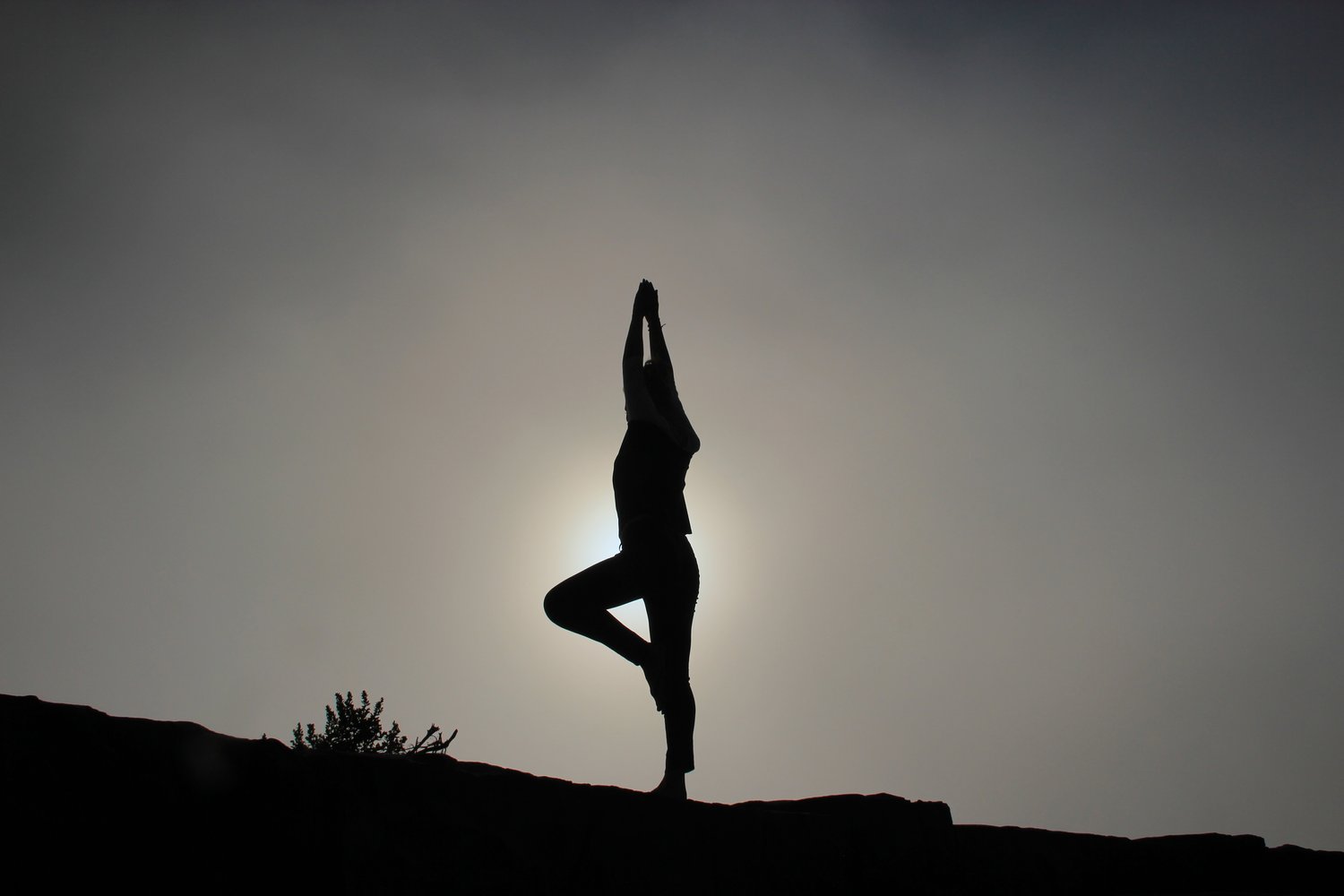 silhouette of a person in the yoga tree pose