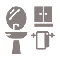 bathroom sink, toilet, cabinet and towel rack