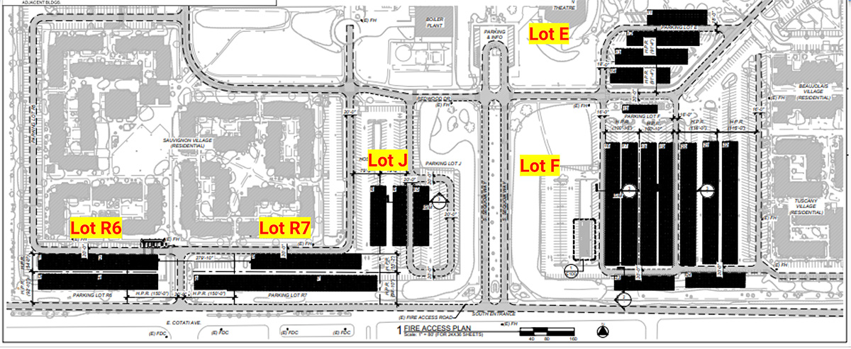 A map of the parking lots in which a solar array project is taking place