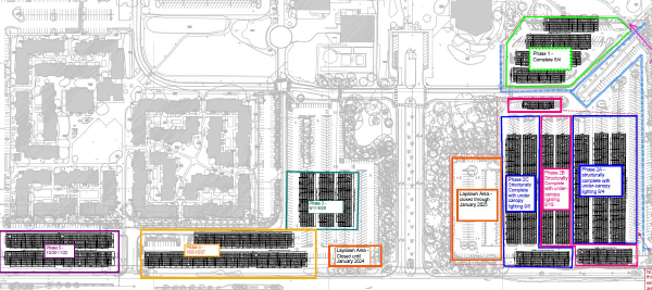 A map of where the Solary Array and battery construction will be happening on campus