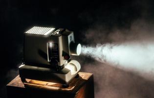 A film projector projecting light