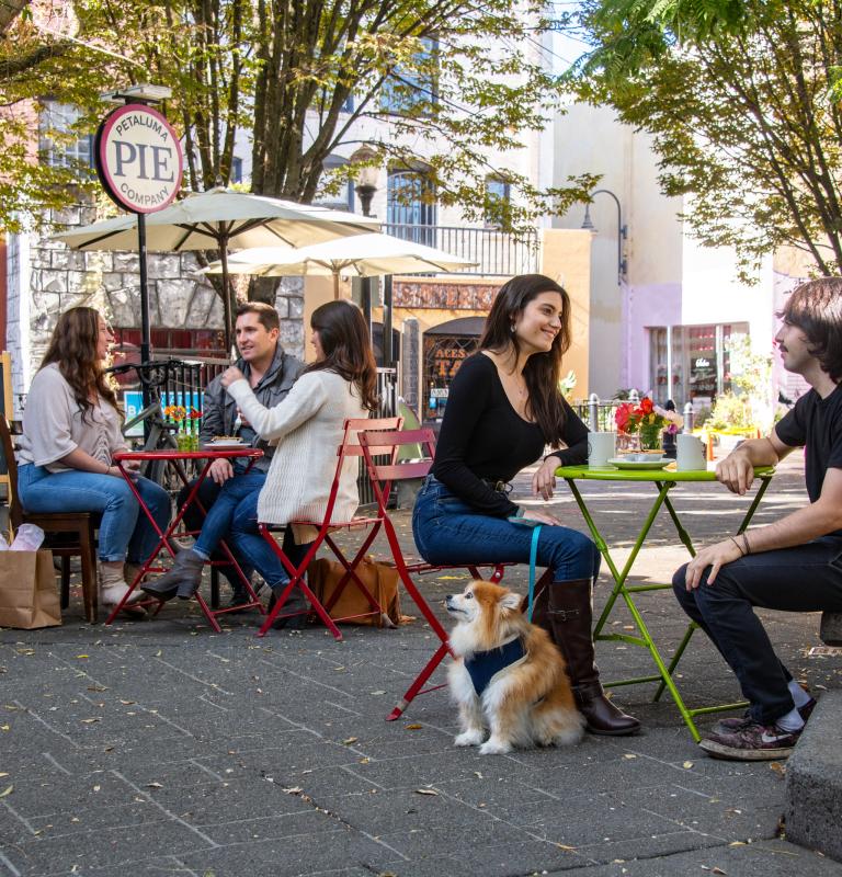 People chatting in Petaluma Downtown