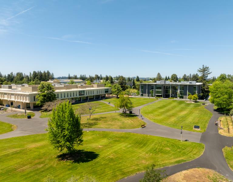 Scenery aerial photo of the SSU's main quad