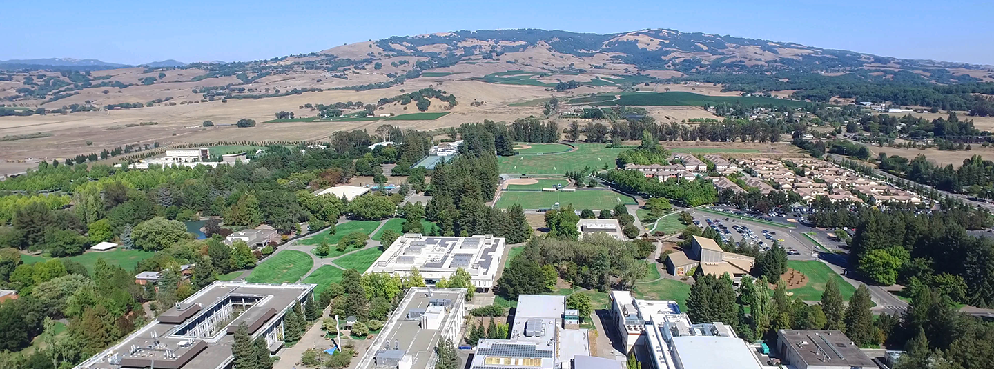 Aerial view of SSU campus looking east toward Sonoma Mountain