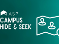 ASP 'Campus Hide & Seek' graphic featuring a map with two points on it