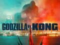 The film poster for Godzilla and Kong featuring ominous red and blue smoke clouding city lights