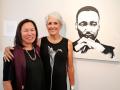 Judy Sakaki with Joan Baez and painting of Martin Luther King, Jr.