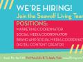 A multicolored graphic flyer listing Seawolf Living job opportunities 