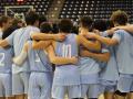 Sonoma State University's Men's Basketball team huddled up