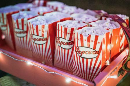 Bags of Popcorn Lines of striped bags of popcorn