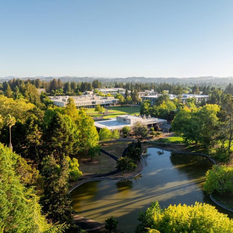 Aerial view of SSU lakes and main quad