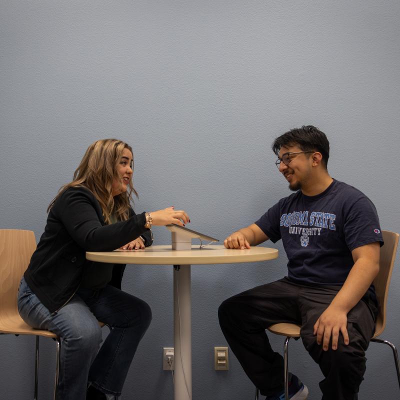 Student getting advice from admissions counselor